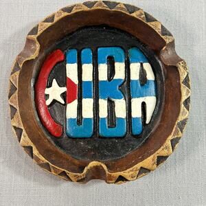Vintage Hand Painted Pottery Clay Ashtray 6in Caribbean Souvenir Rustic Decor